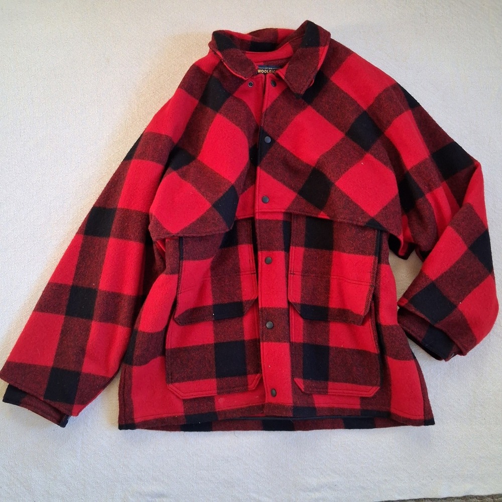 woolrich vintage xl buffalo plaid wool jacket double cape mackinaw mint 80s hunt